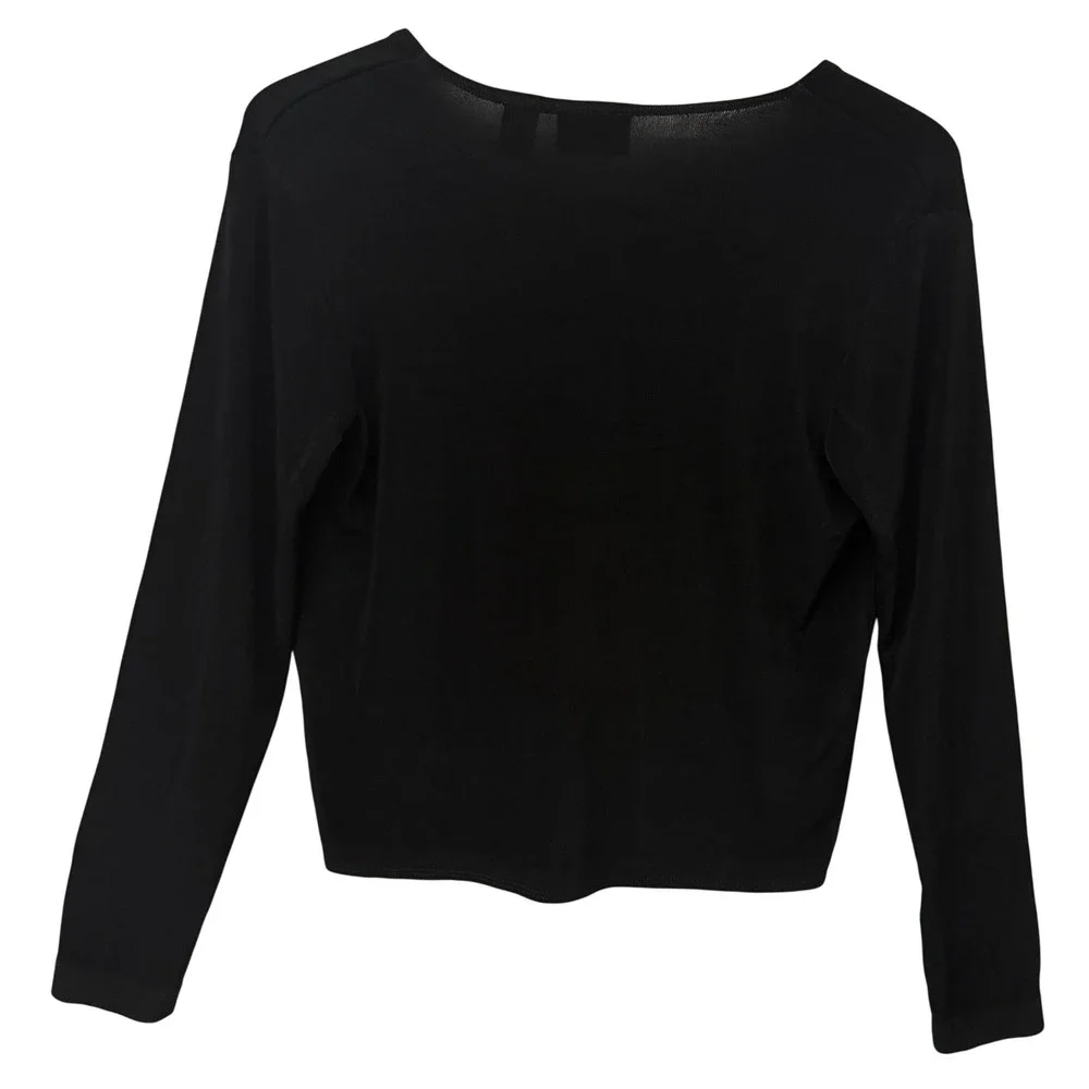 Chicos Travelers Black Tie Front Cardigan Long Sleeve Crop Sz 0 Stretch Layering